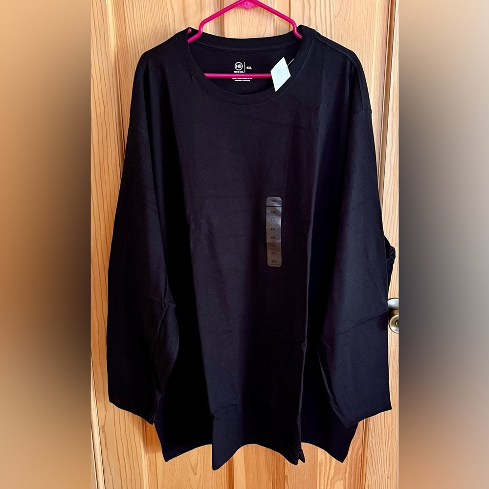 NWT Harbor Bay by DXL Men Black 100% Cotton Long Sleeve Crew Neck Shirt Size 4XL